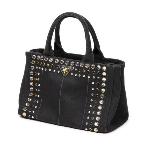 Prada Small Rhinestone Canapa Tote - Picture 2 of 10